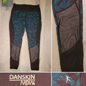 Danskin Now Dri-More Teal Blue and Black Athletic Pants, Women Medium (M) (8-10)